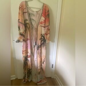 Agua Bendita Peach & Coral Tropical Print Swim Coverup Isabelle Luau